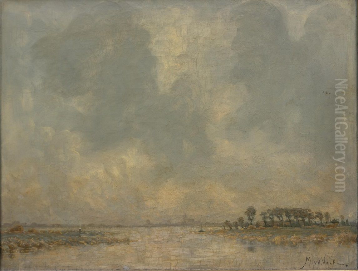 River Landscape Oil Painting by Maurits Van Der Valk