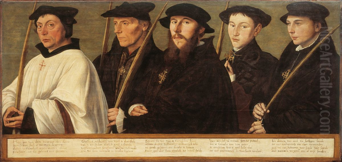 Five Members of the Utrecht Brotherhood of Jerusalem Pilgrims Oil Painting by Jan Van Scorel