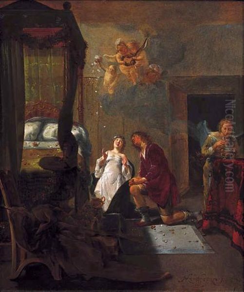 Tobias and Sarah praying before their wedding night Oil Painting by Nikolaus Knupfer