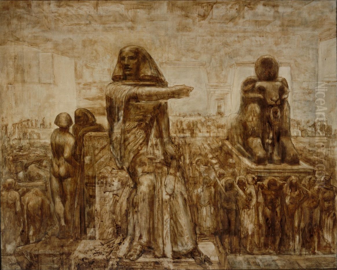 De bouw van een Egyptische tempel Oil Painting by Willem Van Konijnenburg