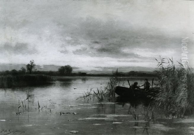 Avond op de plassen Oil Painting by Piet Schipperus