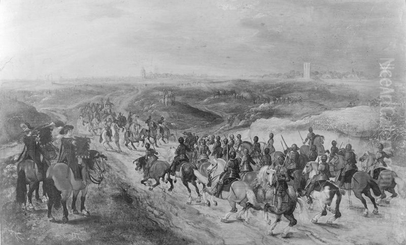 Het gevecht tussen Breaute en Lekkerbeetjen op 5 februari 1600 Oil Painting by Gerrit van Santen