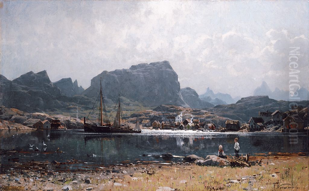 A fishing Village in the North of Norway Oil Painting by Adelsteen Normann