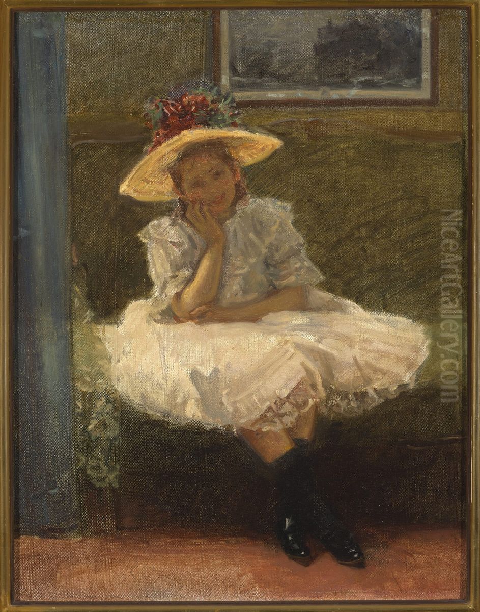 Girl in a hat Oil Painting by Wladyslaw Podkowinski
