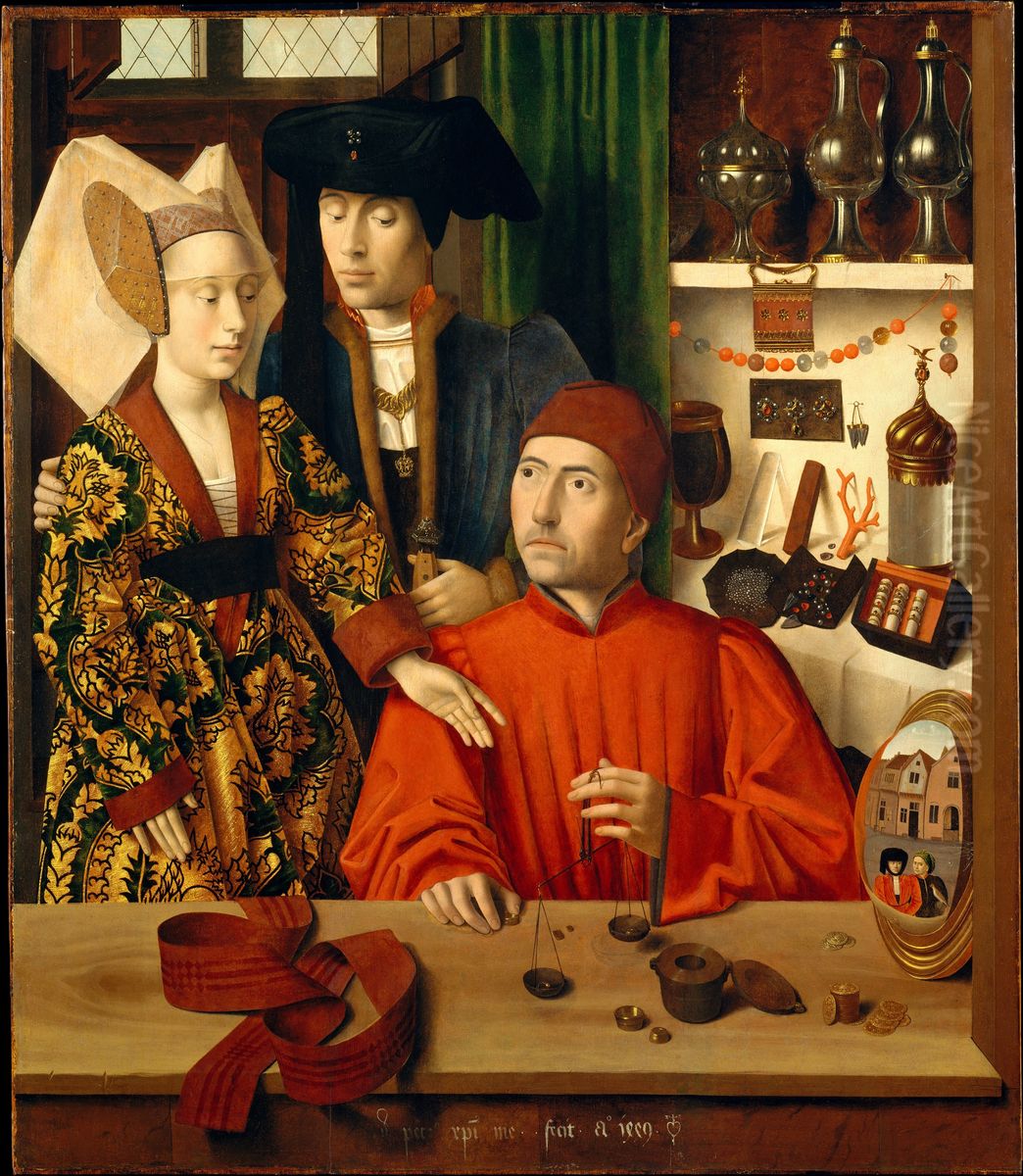 A Goldsmith in his Shop Oil Painting by Petrus Christus