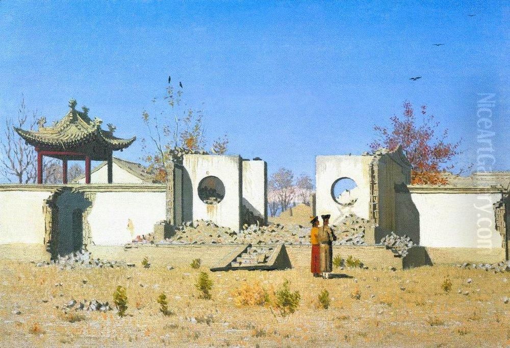 Ruins of Chinese sanctuary. Ak-Kent Oil Painting by Vasily Vereshchagin
