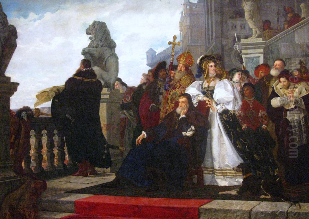 Chicken War Oil Painting by Henryk Rodakowski