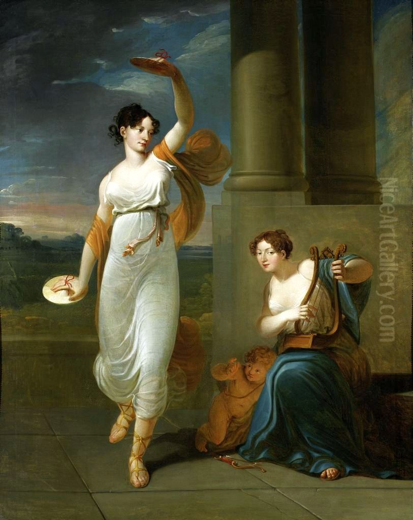 Portrait of Maria Mirska, Barbara Szumska and Adam Napoleon Mirski Oil Painting by Jan Rustem