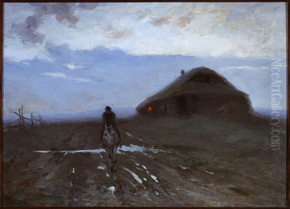 Wayside inn Oil Painting by Ferdynand Ruszczyc