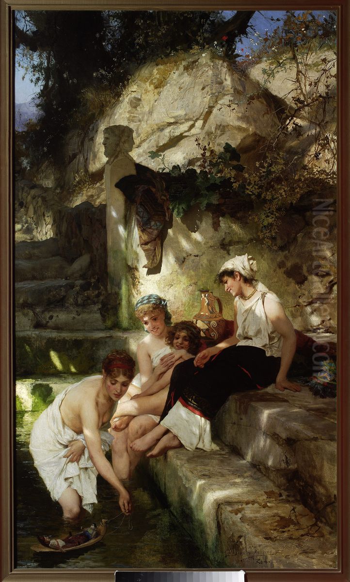 Roman idyll - Before the bath Oil Painting by Henryk Siemiradzki