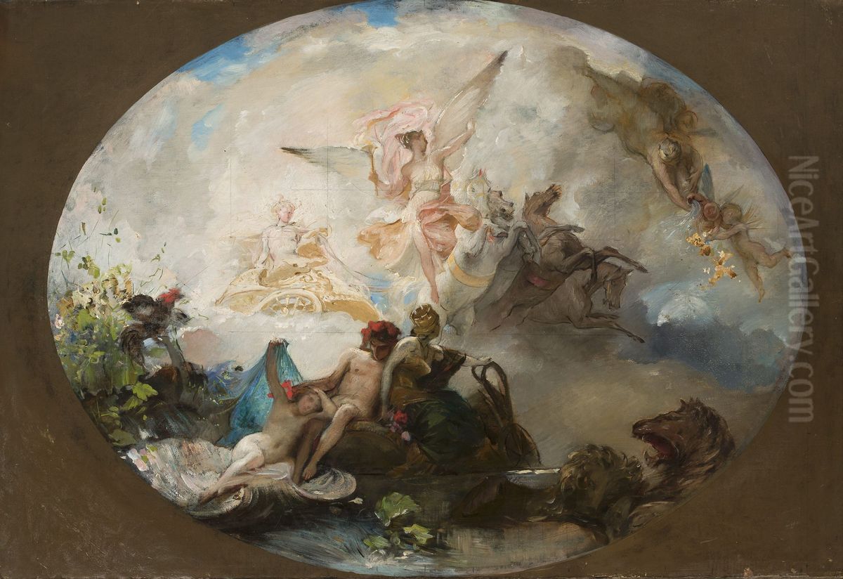 Aurora, plafond project Oil Painting by Henryk Siemiradzki