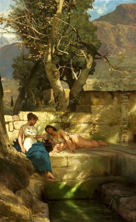 At the fountain head - Roman idyll Oil Painting by Henryk Siemiradzki