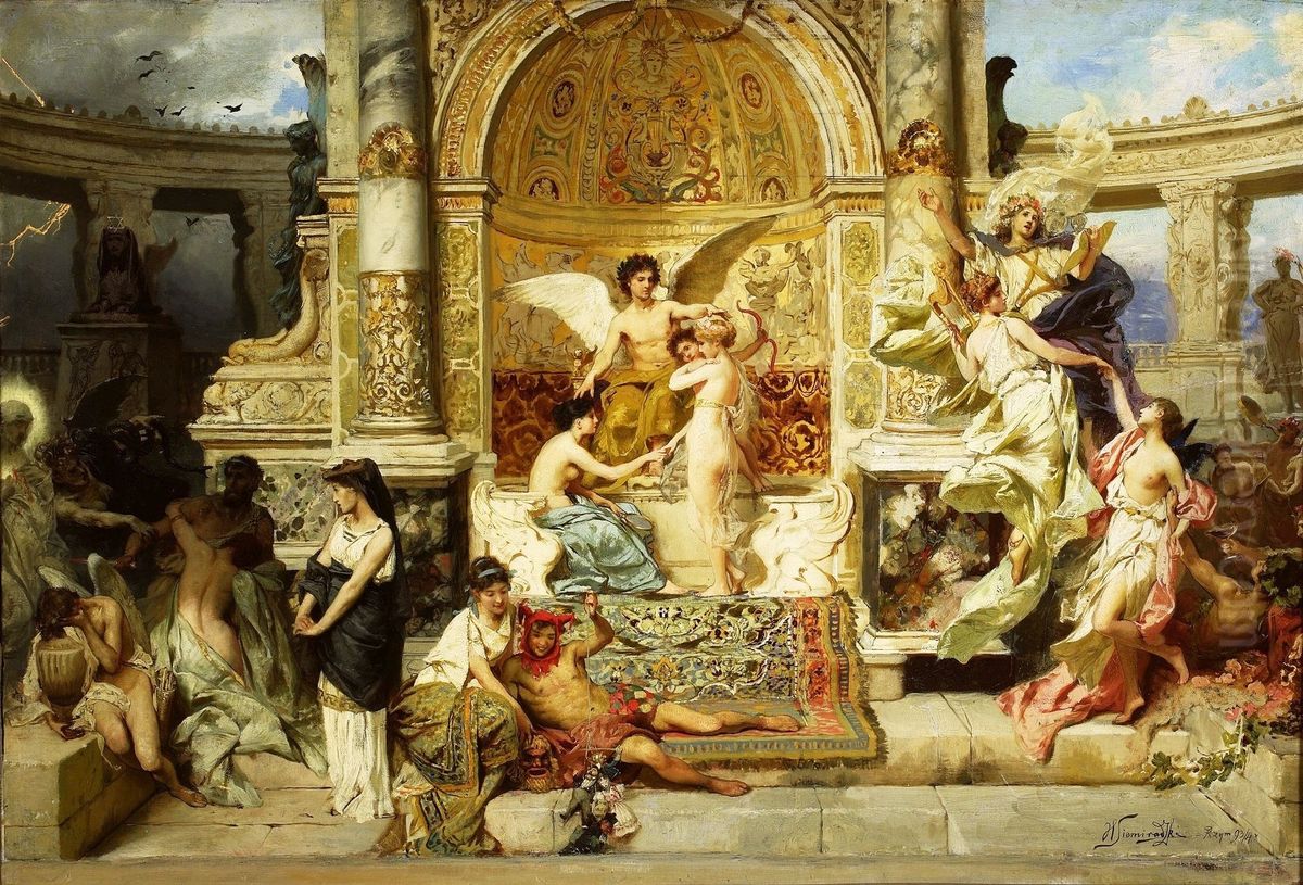 Stage curtain in the Krakow theatre, sketch Oil Painting by Henryk Siemiradzki