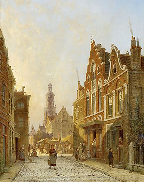 Street in Winschoten Oil Painting by Pieter Cornelis Dommersen