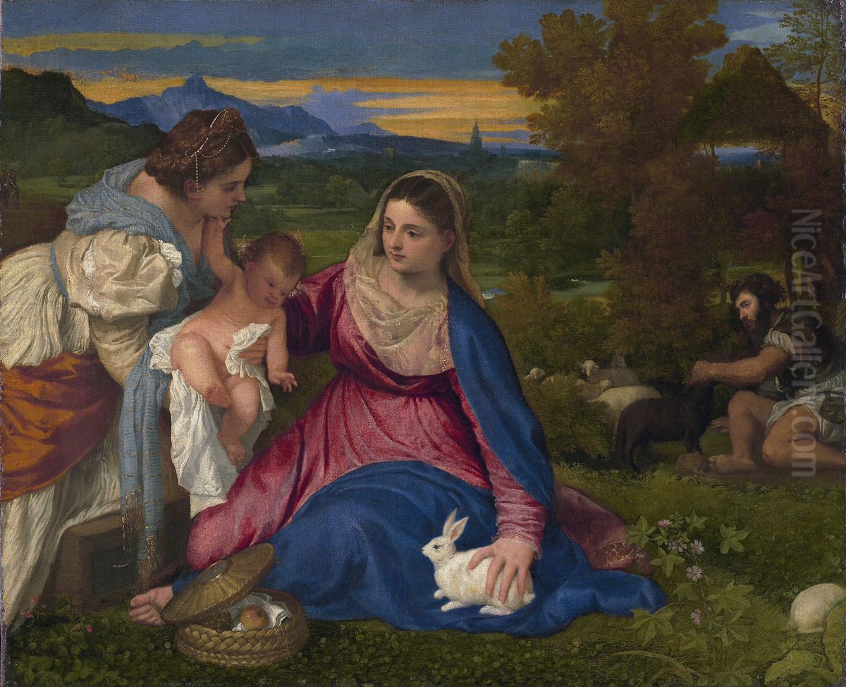 La Vierge a l'Enfant avec sainte Catherine d'Alexandrie et un berger Oil Painting by Titian
