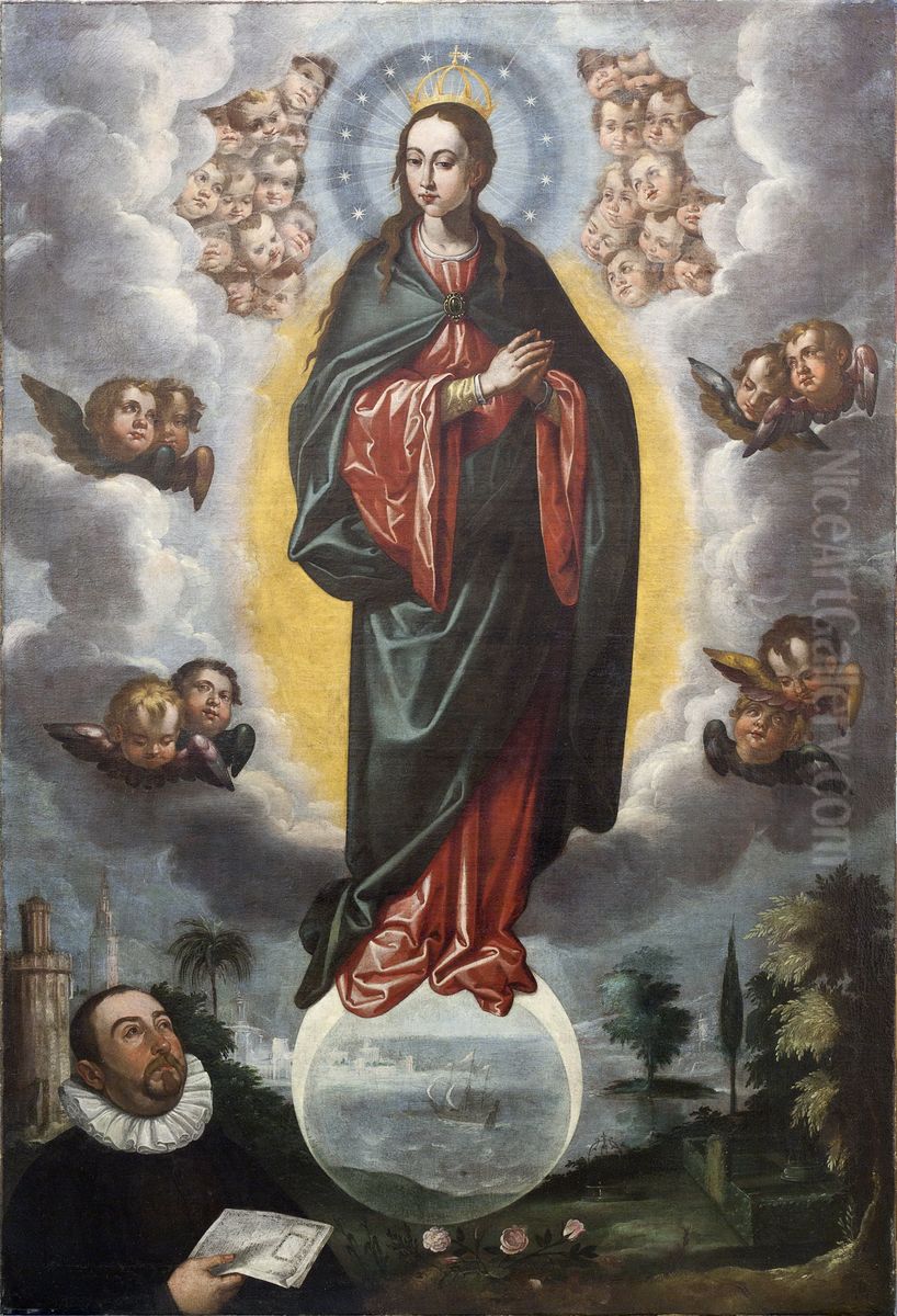 Inmaculada con Miguel del Cid Oil Painting by Francisco Pacheco