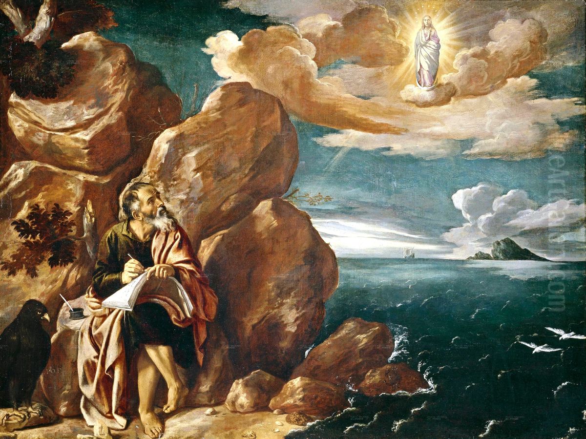 San Juan Evangelista en la isla de Patmos Oil Painting by Pedro Orrente