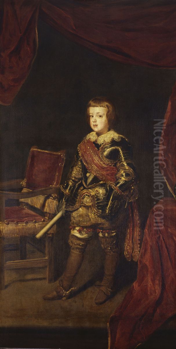 Portrait de l'infant Baltasar Carlos en armure Oil Painting by Juan Bautista Martinez del Mazo