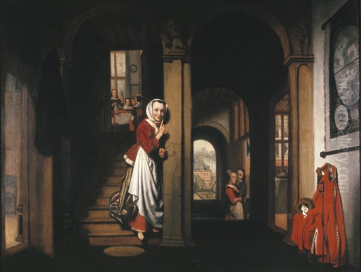 Eavesdropper Oil Painting by Nicolaes Maes