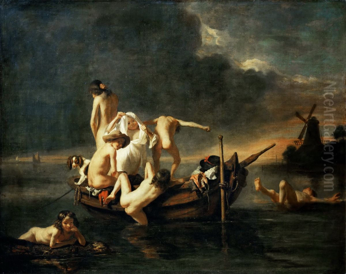Bathing children Oil Painting by Nicolaes Maes