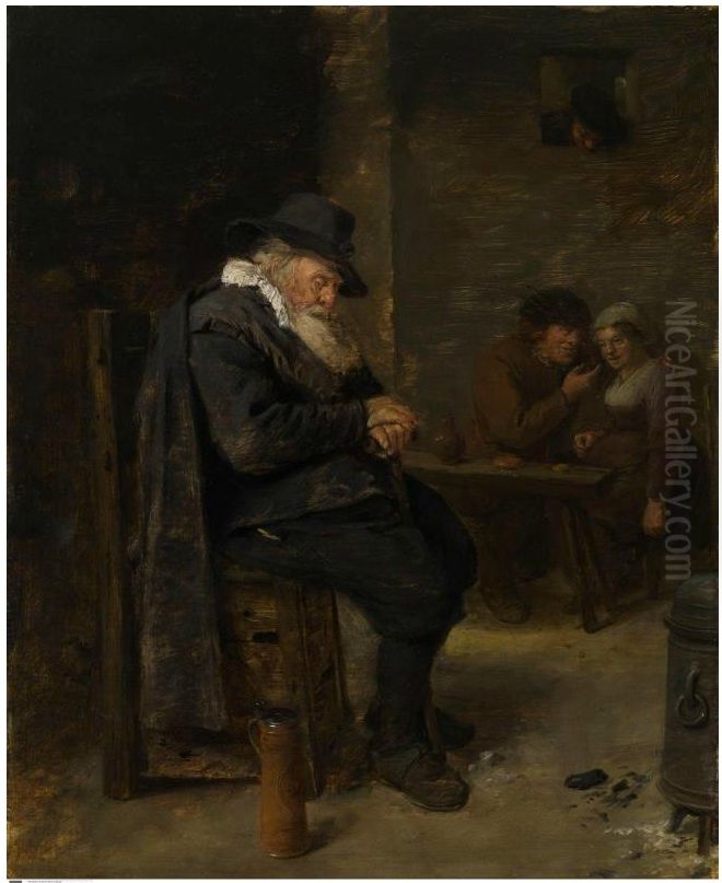Old man in a tavern Oil Painting by Adriaen Brouwer