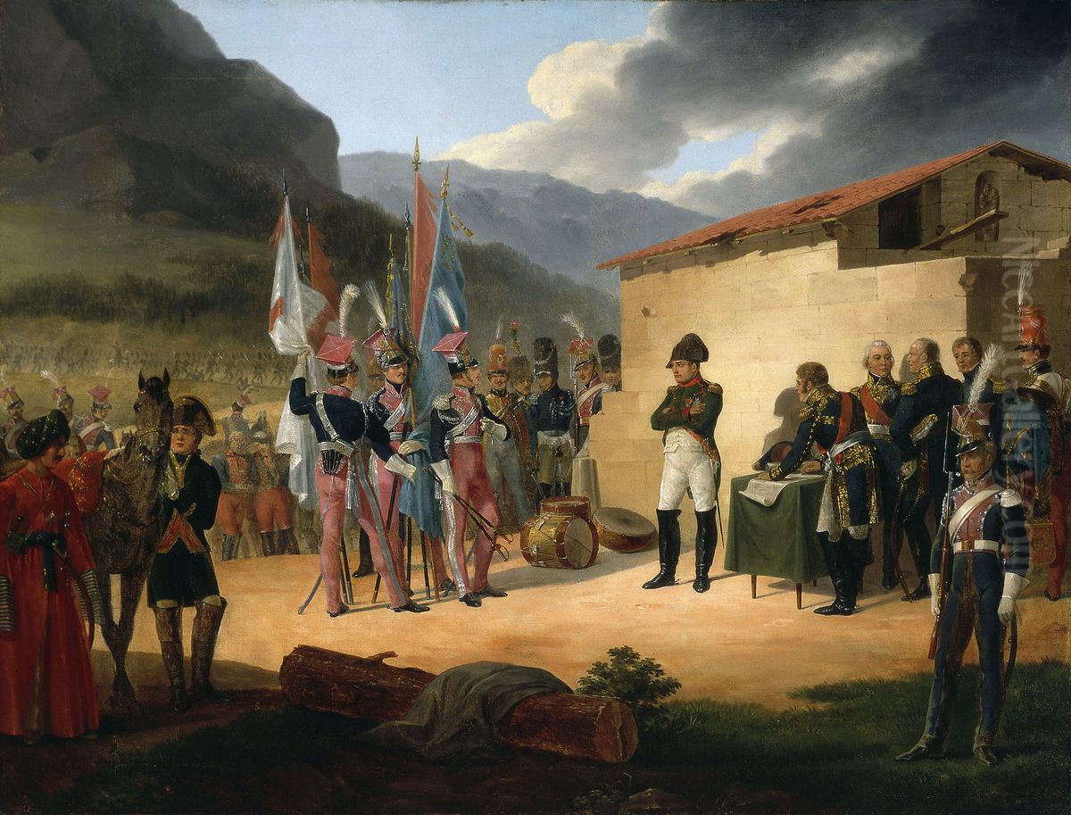 Battle of Tudela (Napoleon receiving the captured banners from Wincenty Krasinski). Oil Painting by January Suchodolski