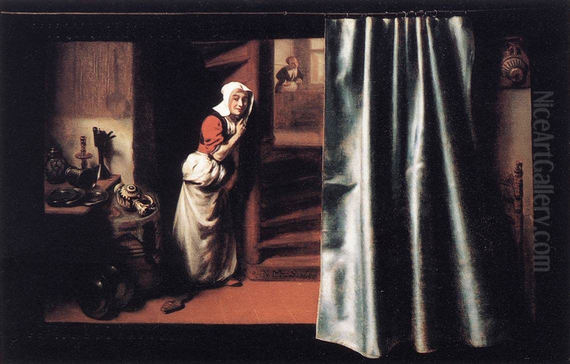 Eavesdropper with a Scolding WomanDeutsch:Lauscherin mit schimpfender Frau Oil Painting by Nicolaes Maes