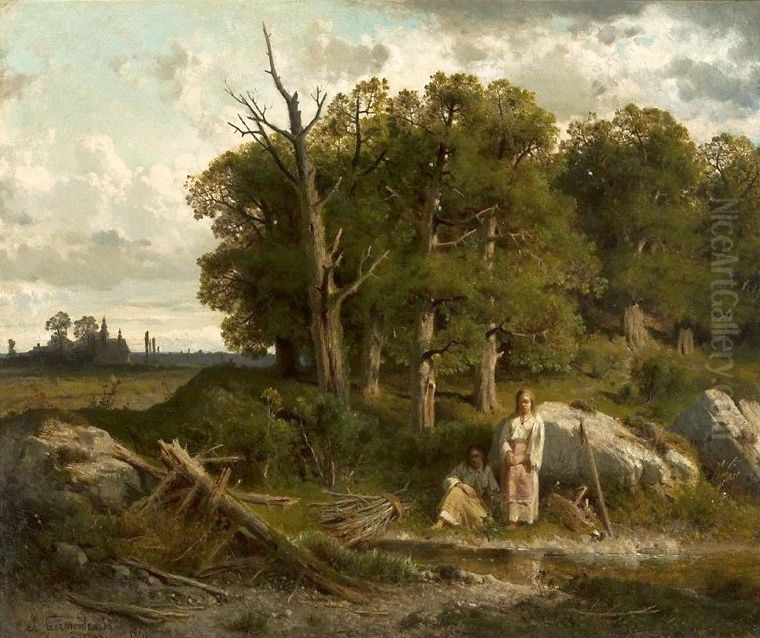 Oak forest Oil Painting by Jozef Szermentowski