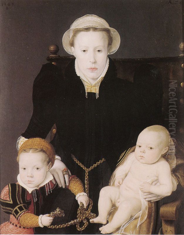 Anna van Hertsbeke and her Daughter Catharina and Son Jan Baptiste Oil Painting by Bernaert de Rijckere