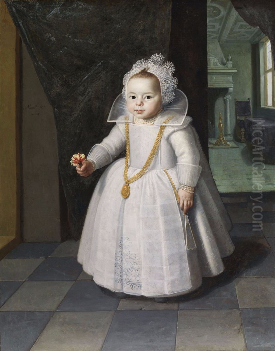 Girl wearing a Gold Chain Oil Painting by Paulus Moreelse