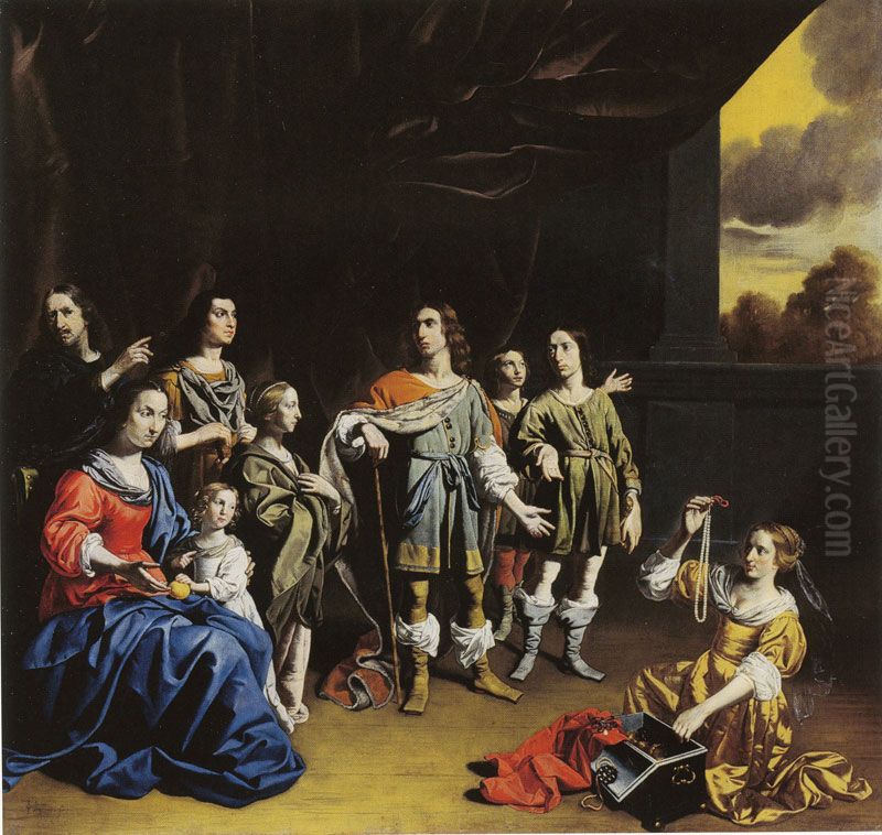 Family Group as Cornelia, Mother of the Gracchi, Showing Her Children Oil Painting by Jan Van Bijlert