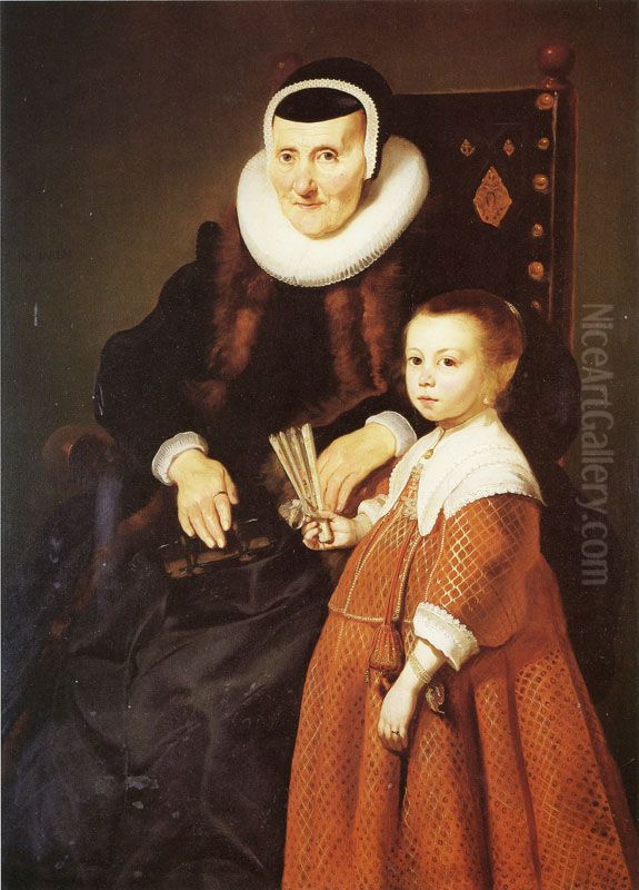 Grandmother with Granddaughter Oil Painting by Jacob Adriaensz Backer