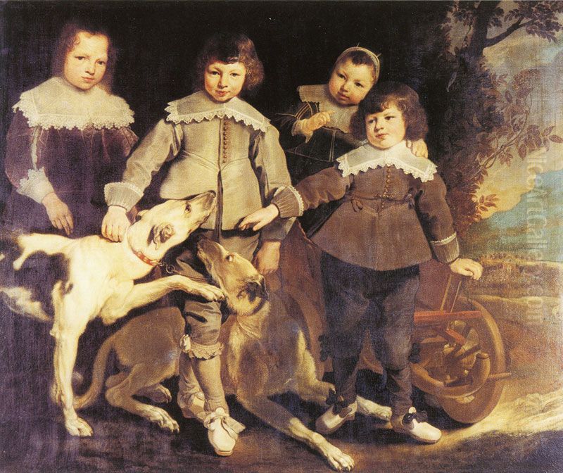 Group of four children Oil Painting by Pieter Soutman