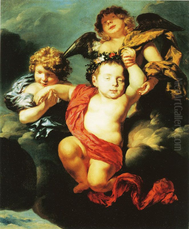 Two Angels Bearing a Dead Infant up to Heaven Oil Painting by Nicolaes Maes