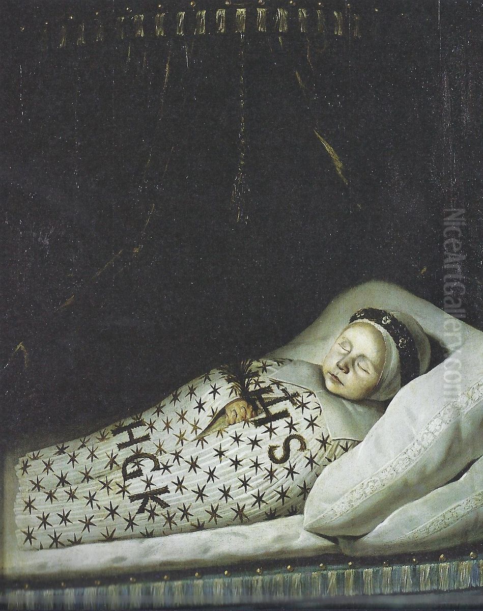 Portrait of unknown dead child Oil Painting by Jan de Stomme