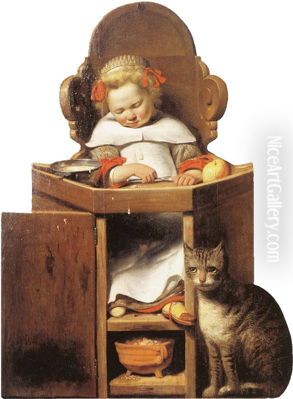 Boy Sleeping in a High Chair Oil Painting by Johannes Cornelisz Verspronck