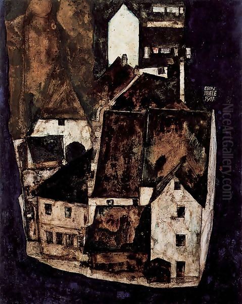 Dead City III Oil Painting by Egon Schiele