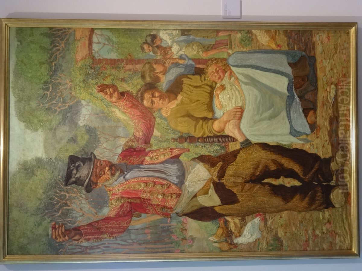 A Drunk Oil Painting by Josep de Togores i Llach