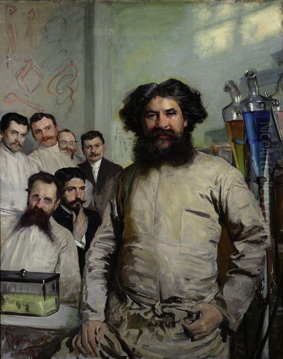Portrait of dr Ludwik Rydygier with Assistants Oil Painting by Leon Wyczolkowski