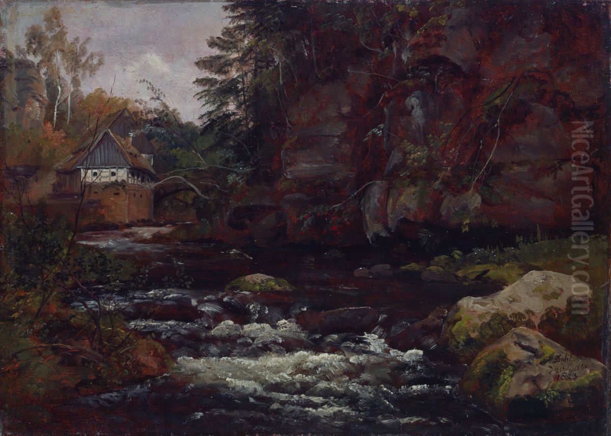 Mill in Liebethaler Grund Oil Painting by Johan Wilhelm Ludwig Dahl