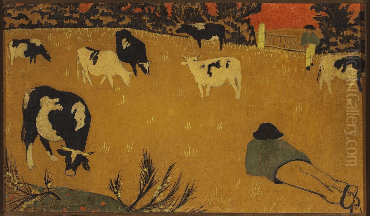 Breton panel with cows Oil Painting by Paul Serusier