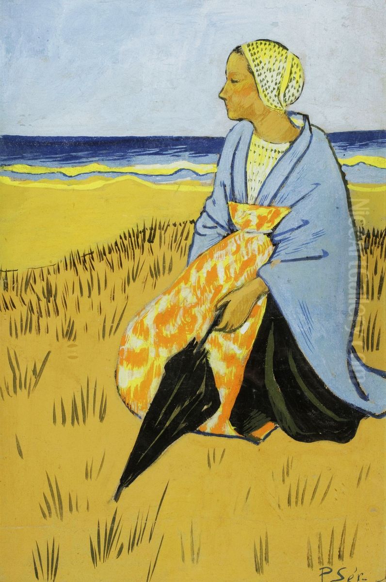 Breton woman sitting at the seashore. Oil Painting by Paul Serusier