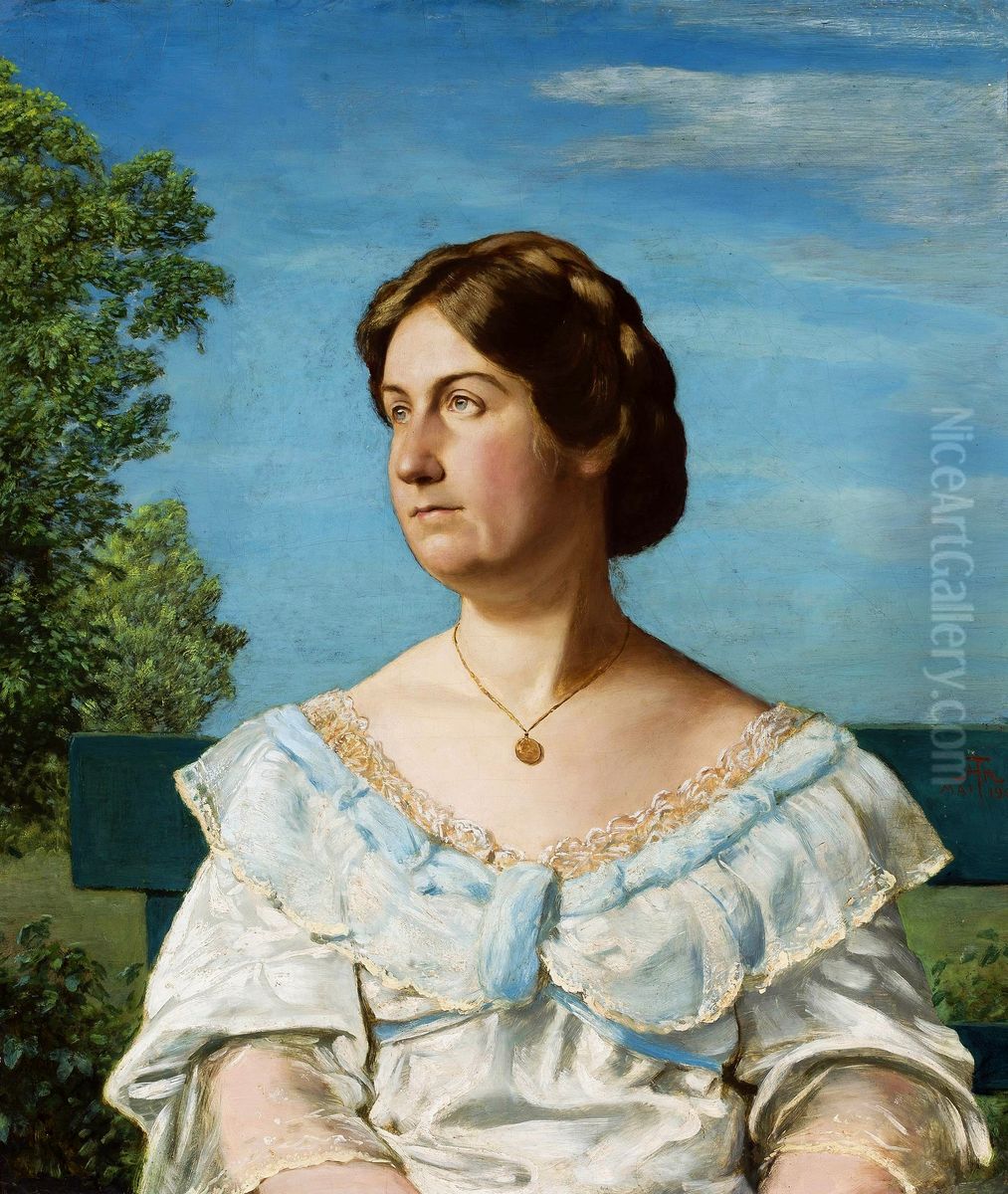 Portrait of Ella Blaue, artist's adopted daughter Oil Painting by Hans Thoma