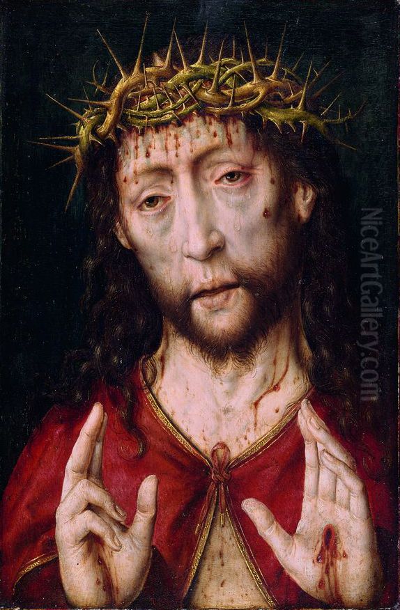 Christus als Man van Smarten met geheven handen Oil Painting by Aelbrecht Bouts