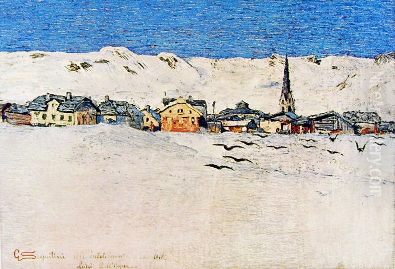 Savognino in winter Oil Painting by Giovanni Segantini