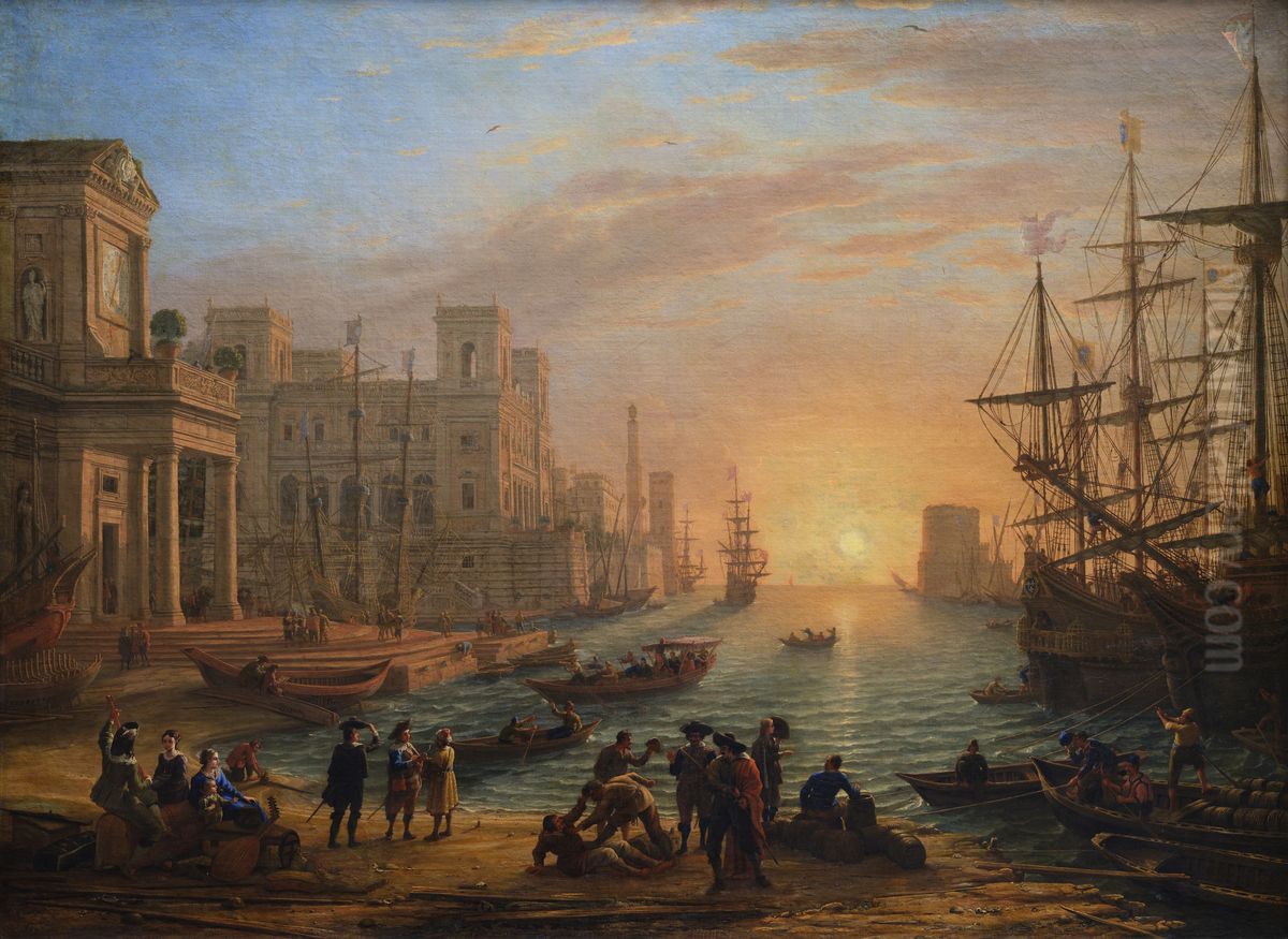 Sea Port at Sunset Oil Painting by Claude Lorrain (Claude Gellee)
