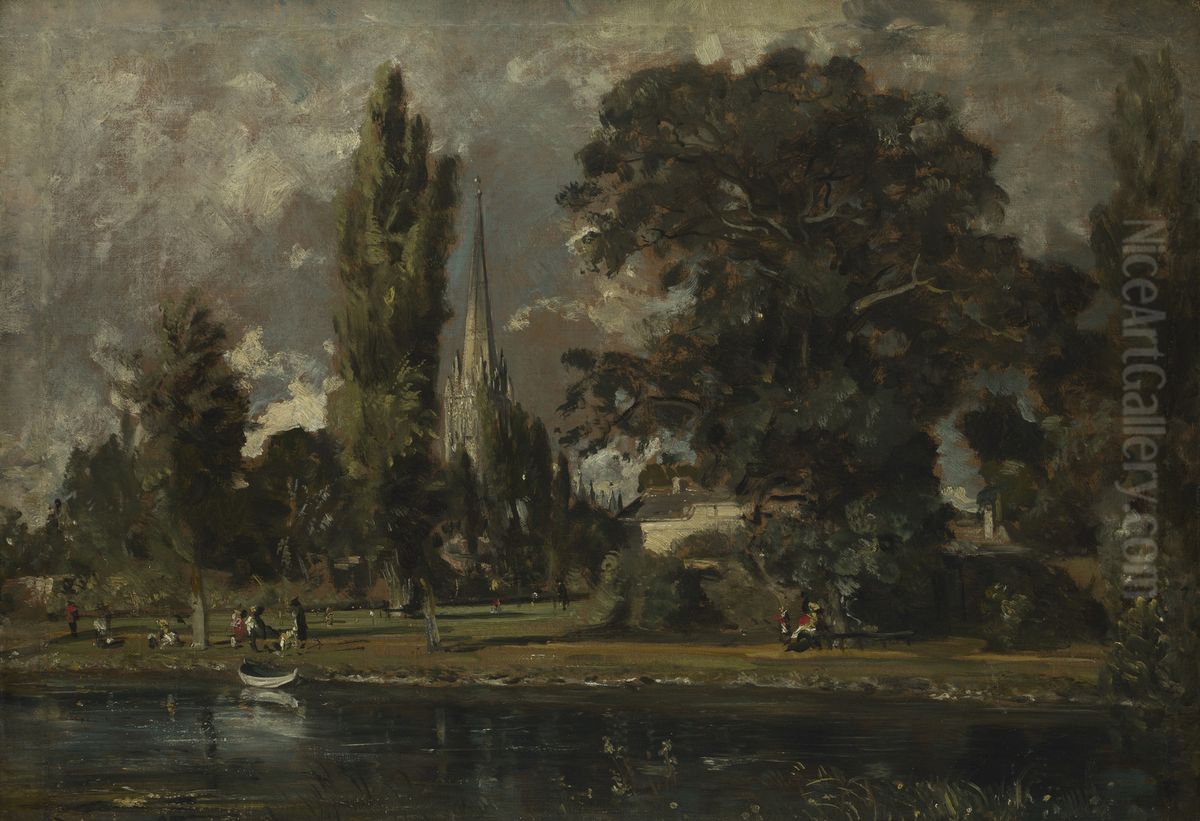 Salisbury Cathedral and Leadenhall from the River Avon Oil Painting by John Constable