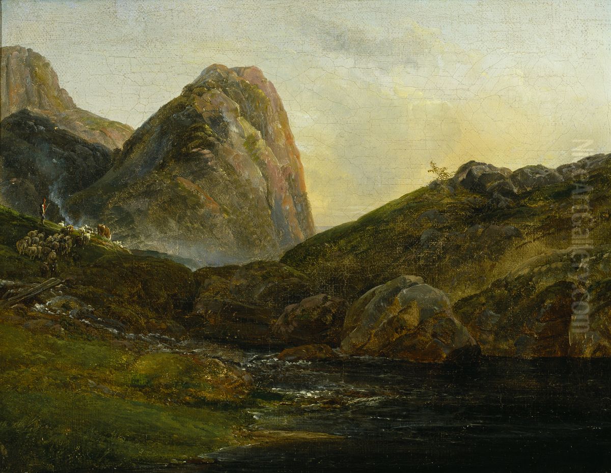 Norwegian landscape, Jordalsnuten Oil Painting by Johan Wilhelm Ludwig Dahl