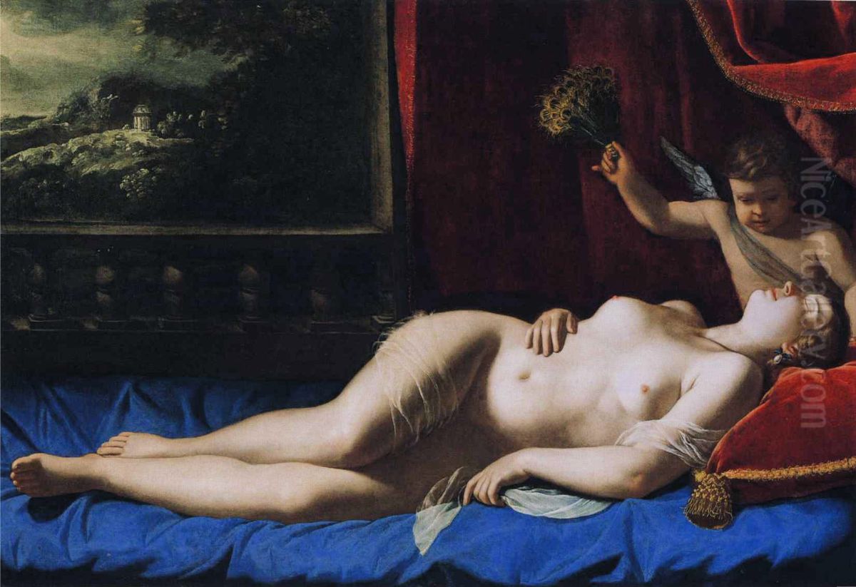 Venus and Cupid (Sleeping Venus) Oil Painting by Artemisia Gentileschi