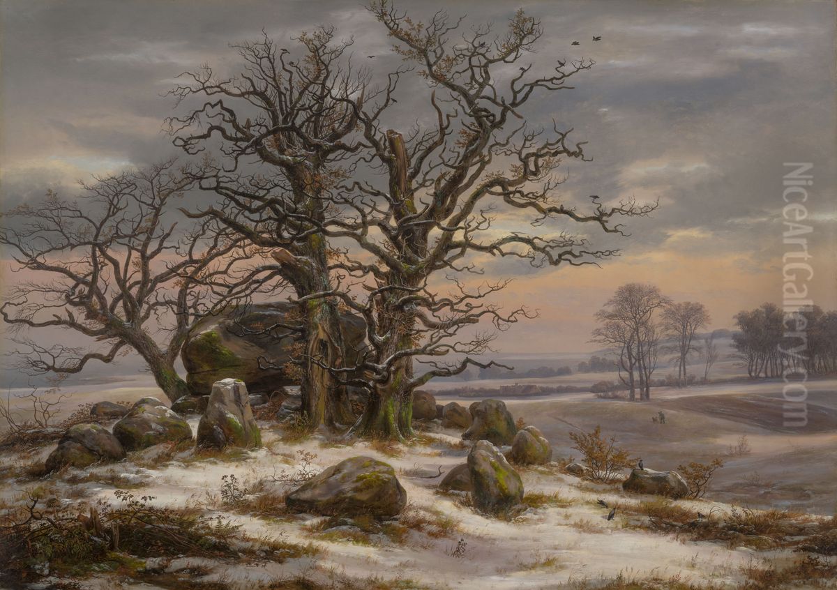 Megalith Grave nearVordingborgin Winter Oil Painting by Johan Wilhelm Ludwig Dahl